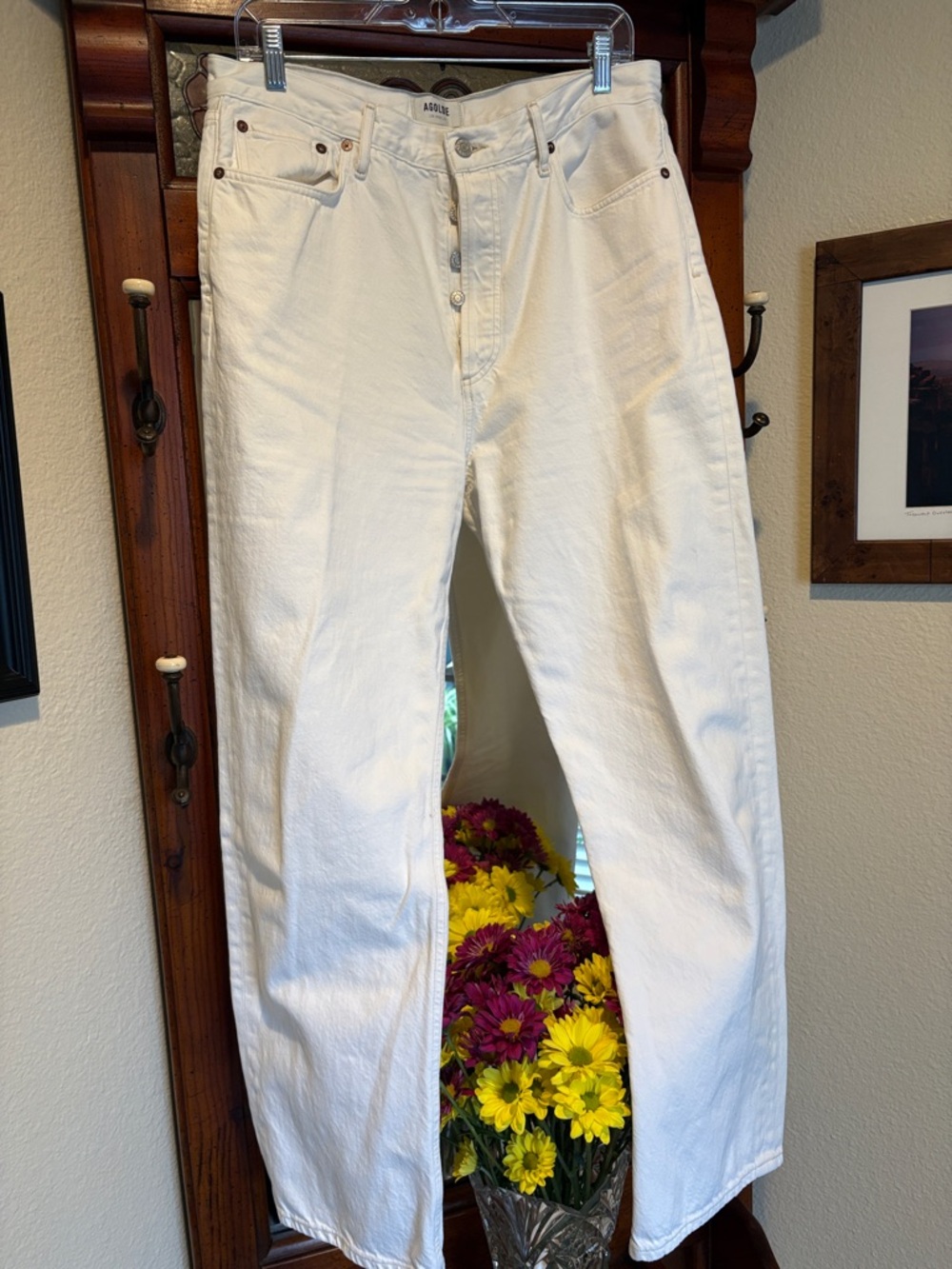 Agolde White High-Rise Button-Fly Straight Jeans